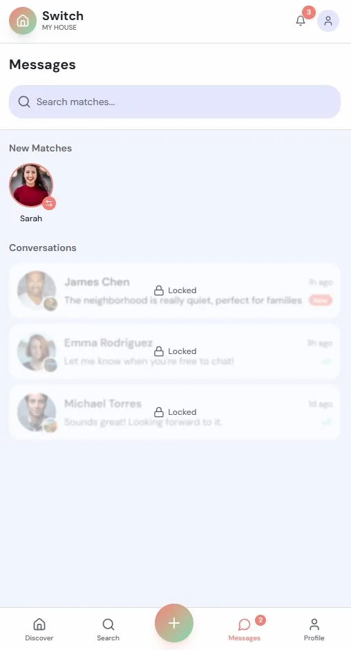 Switch My House app, messages screen